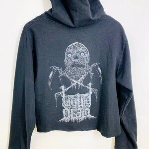 Liquid Death Women's Skull Custom Cropped Long Sleeve Cotton Hoodie Size S